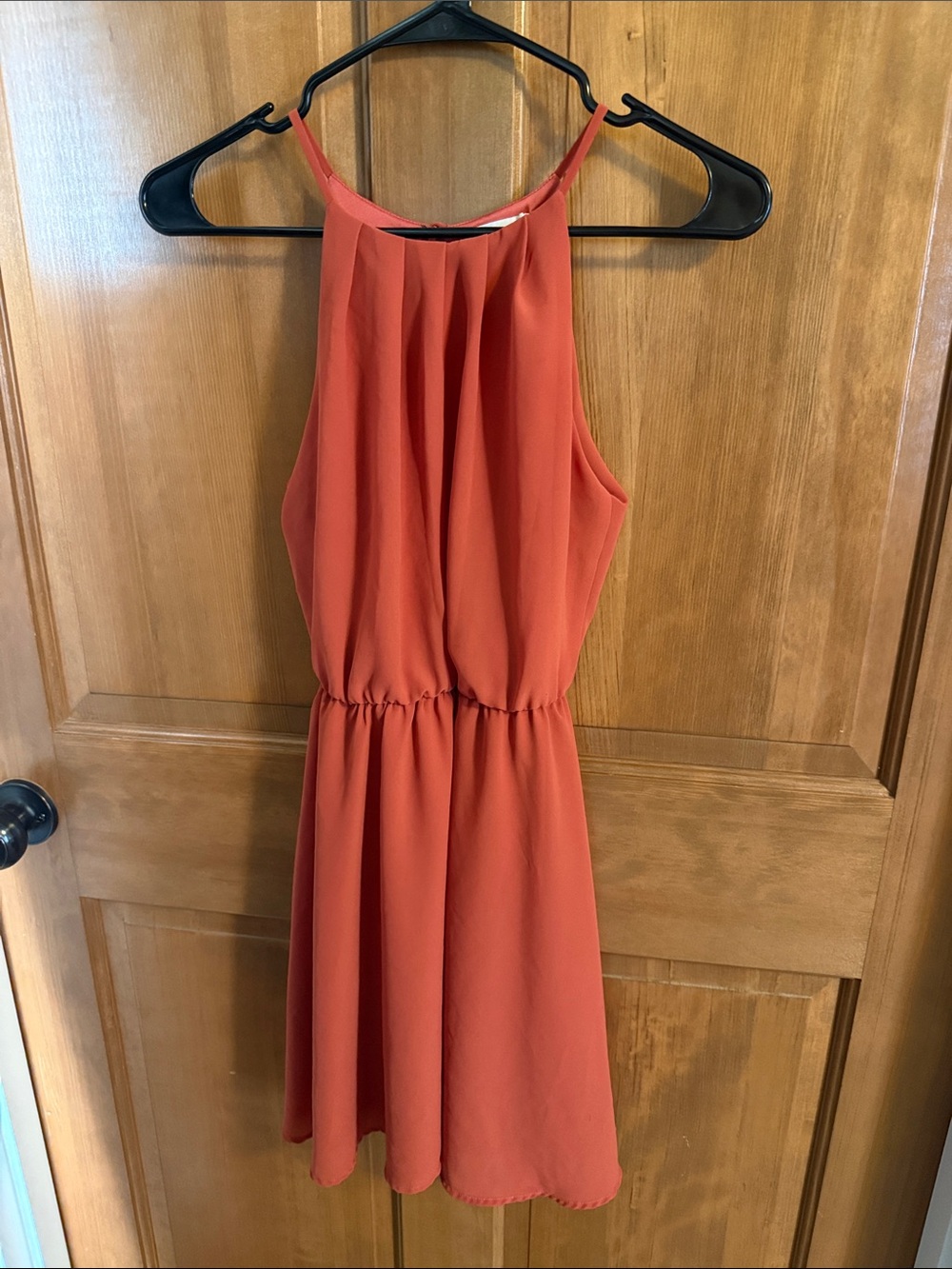 Lush Rust-Orange High-Neck Mini Dress
